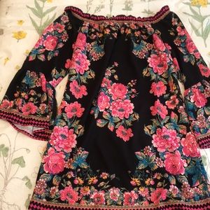 Black and floral off the shoulder dress